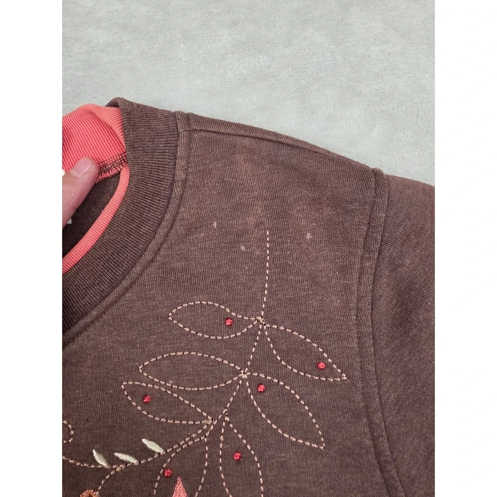 Vintage Shenanigans Cardigan Sweatshirt Womens M Brown Floral Leaves Cottagecore